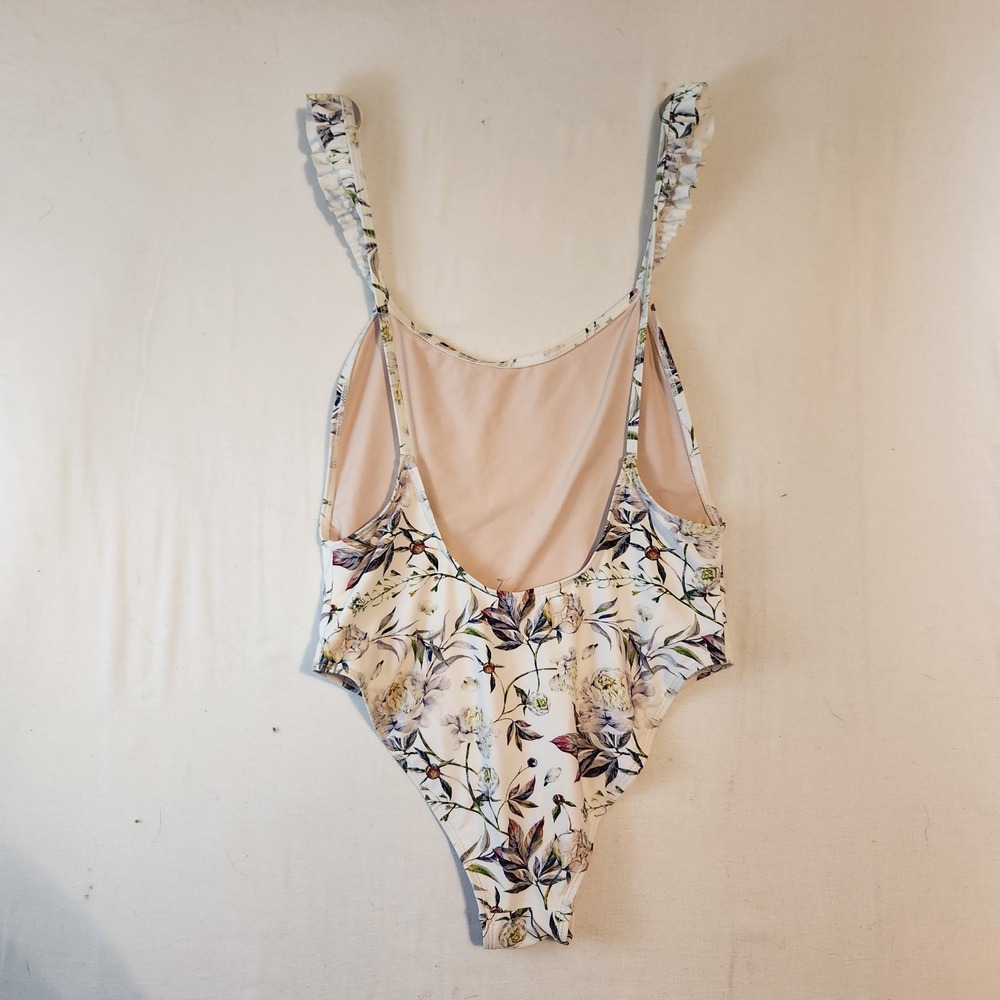 Mosmann Australia Floral One Piece Swimsuit Ruffle Strap White Peony Large